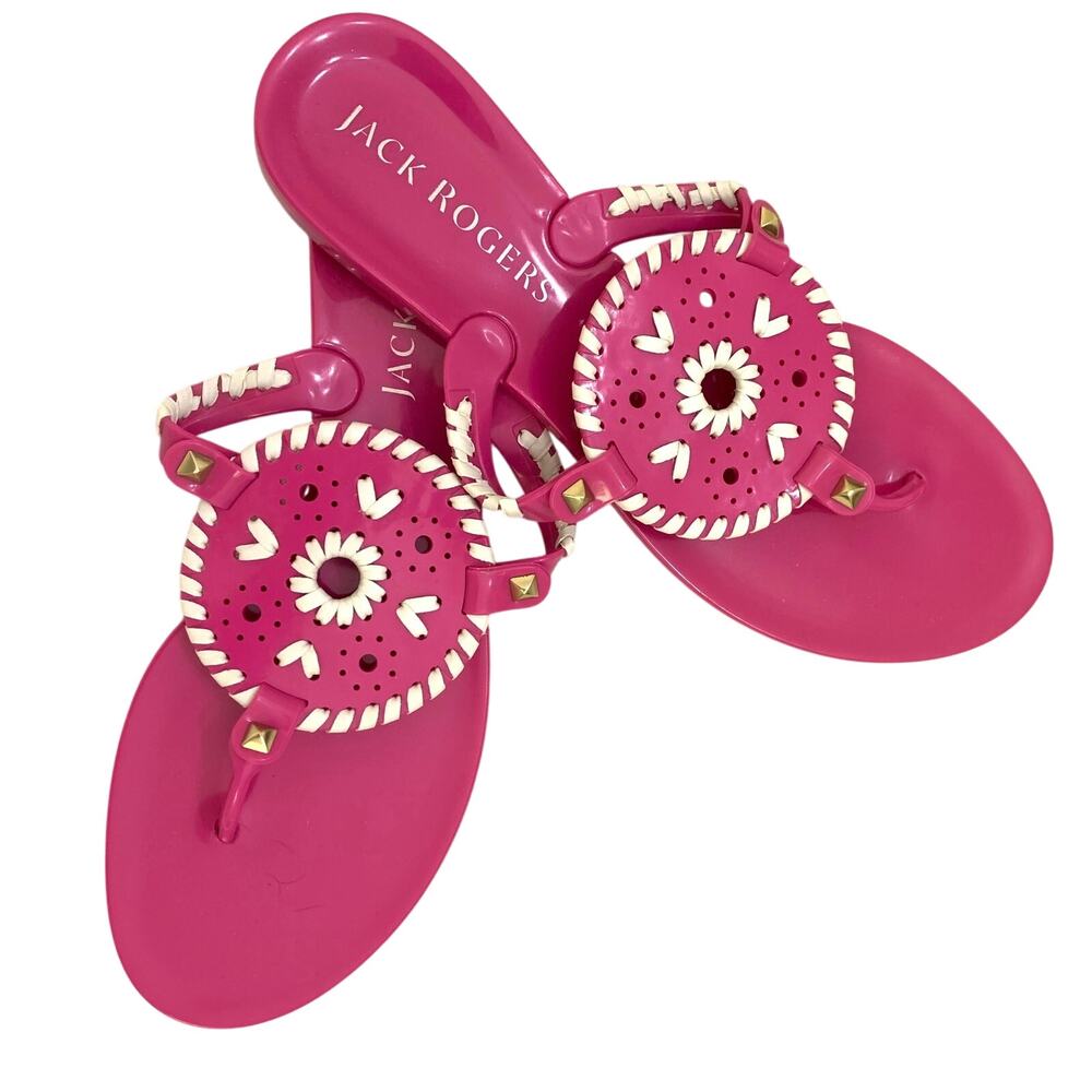 Jack Rogers NWOT Womens Georgica Jelly Sandals Size 9 Bright Pink & White Beachy - Picture 4 of 13